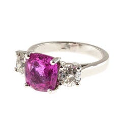 Peter Suchy Pink Sapphire Diamond Platinum Three-Stone Ring 6