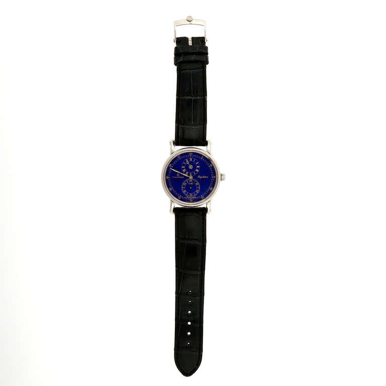 Edelstahl-Armbanduhr von Chronoswiss mit blauem Regulator-Zifferblatt im Zustand „Hervorragend“ in Stamford, CT