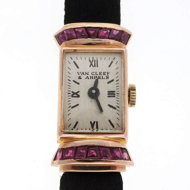 Van Cleef & Arpels Lady's Rose Gold and Ruby Wristwatch In Excellent Condition In Stamford, CT