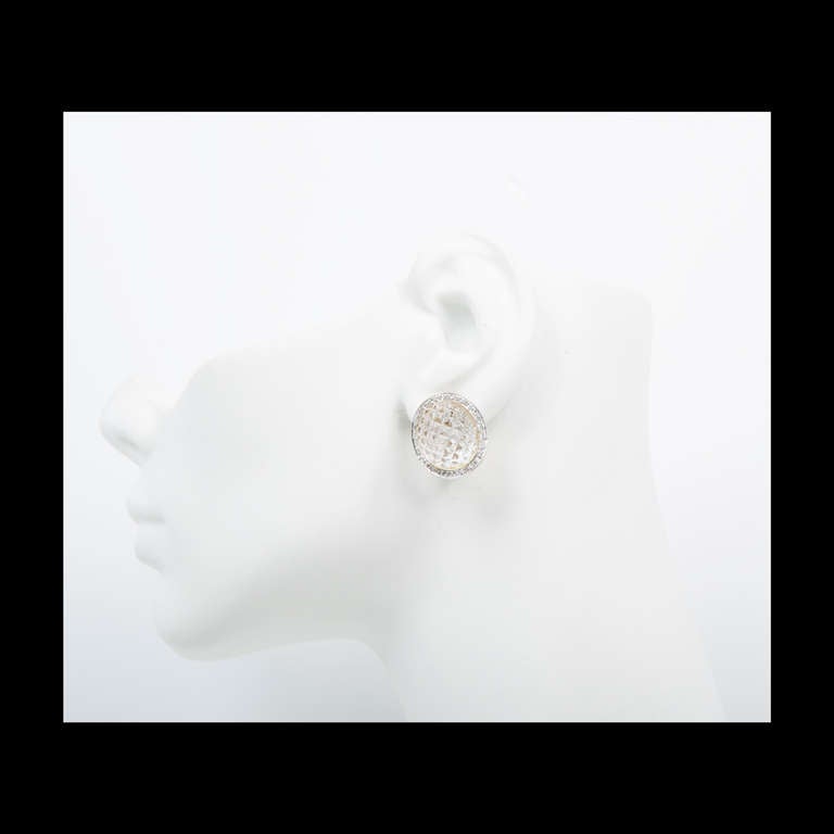 Modern Cabochon Quartz Diamond Halo Pineapple Domed Clip Post Gold Earrings For Sale