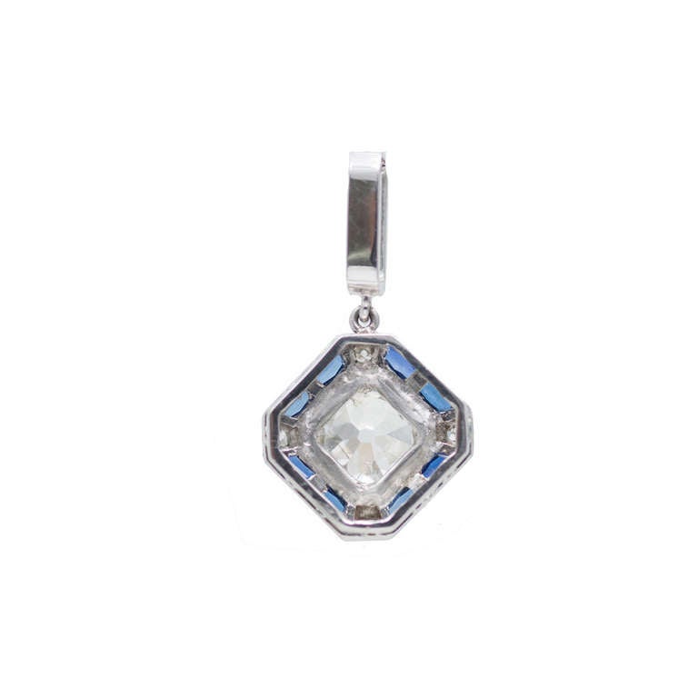 Art Deco Sapphire Diamond Platinum Pendant In Good Condition In Stamford, CT