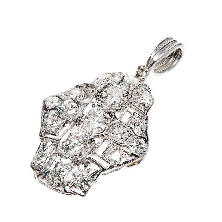 European Cut Diamond Platinum Pendant