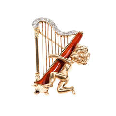 Ruser Angel Harp Diamond Enamel Pin c1950 12