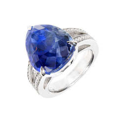Natural No Heat Ceylon Pear Sapphire And Diamond Ring 11