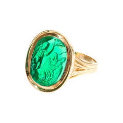 Natural Carved Colombian Emerald Gold Cocktail Ring 3