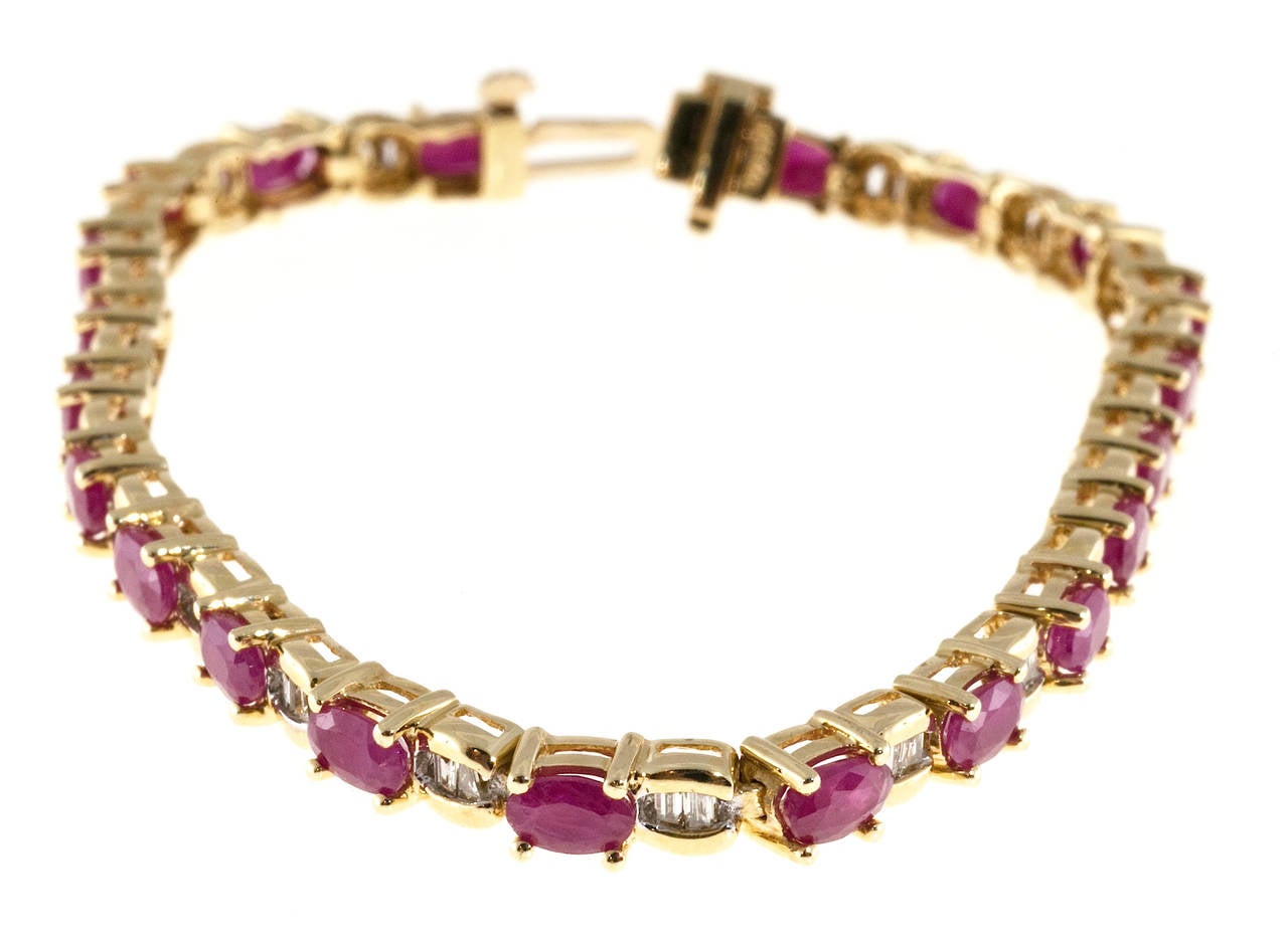 Oval Ruby Diamond Gold Hinged Link Bracelet
