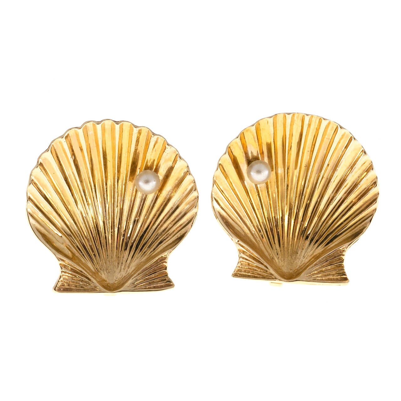 Tiffany & Co. Pearl Gold Shell Clip Earrings 1