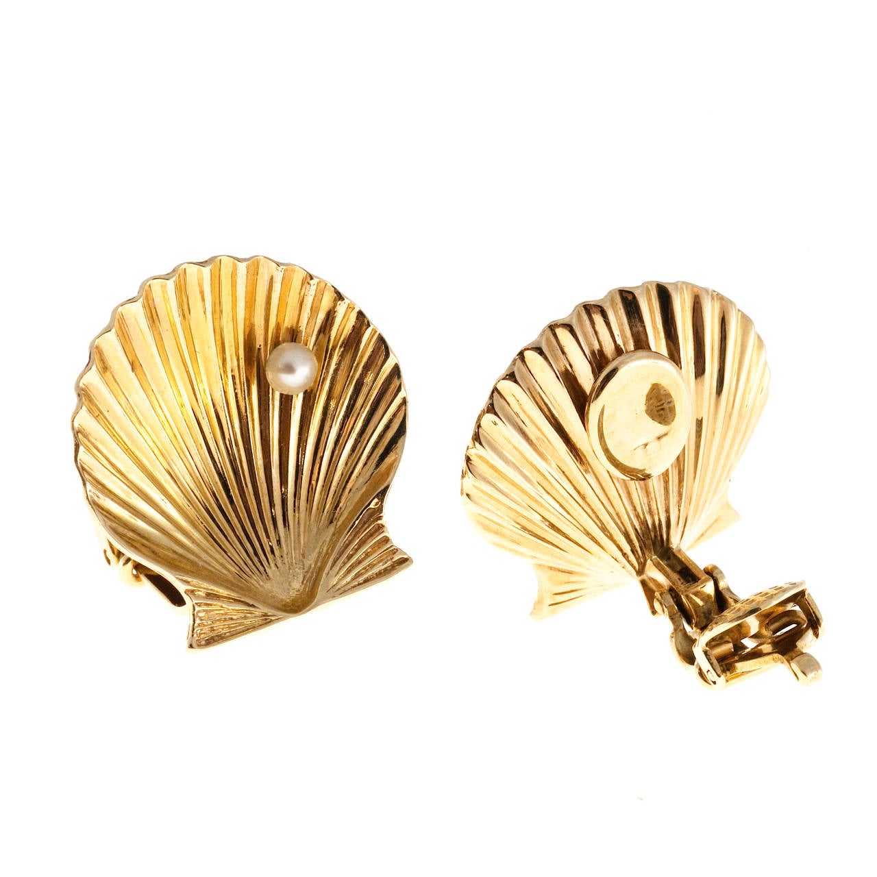 Tiffany & Co. Pearl Gold Shell Clip Earrings 2