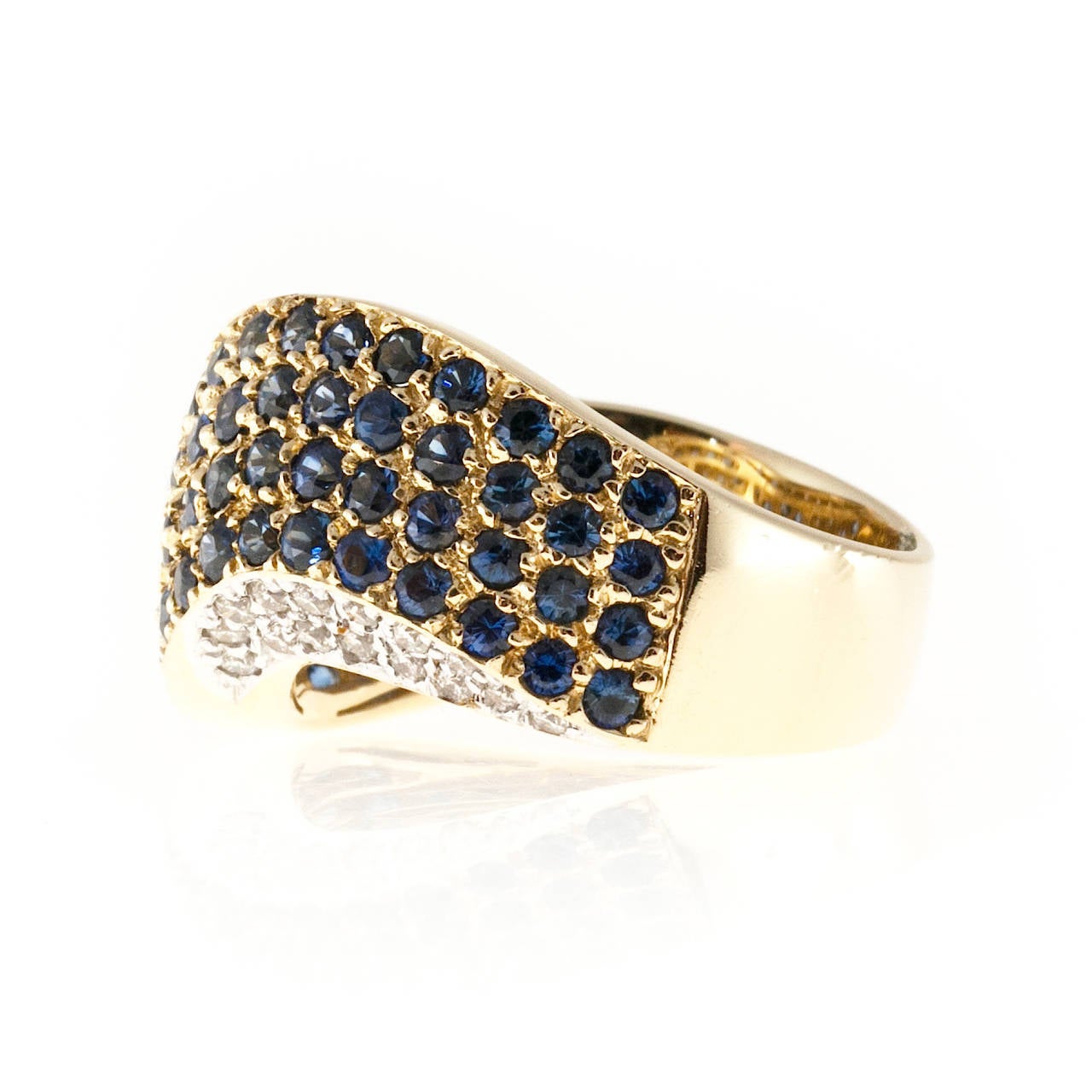 Women's 2.70 Carat Blue Sapphire Diamond Gold Domed Swirl Ring