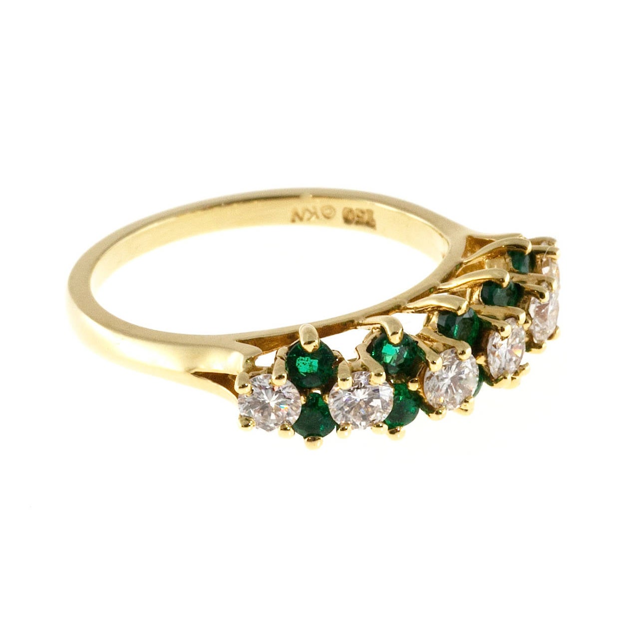 Colombian Emerald Diamond Gold Bridal Ring In Good Condition In Stamford, CT