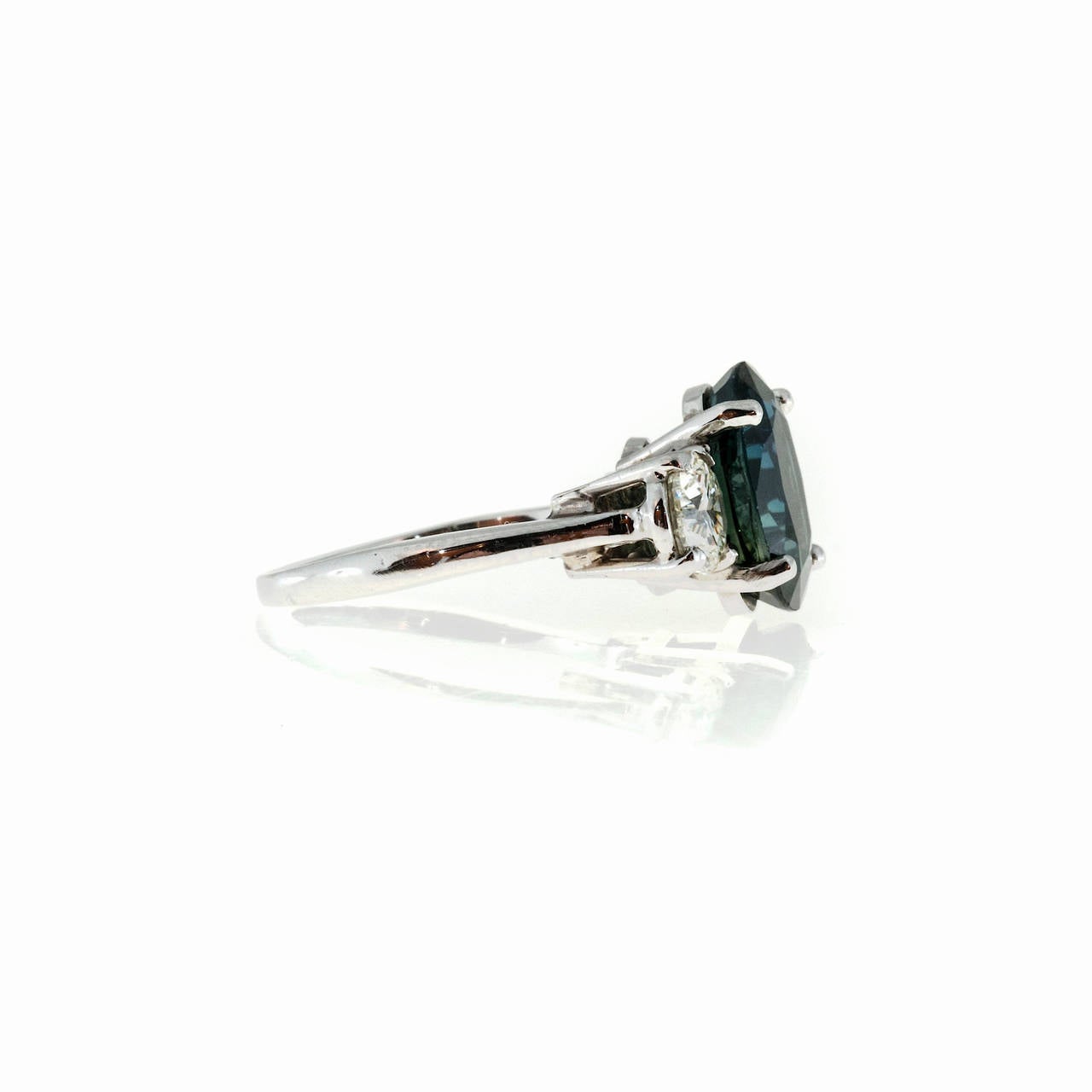 Peter Suchy Natural Green Blue Sapphire and Diamond Three Stone Platinum Ring 2