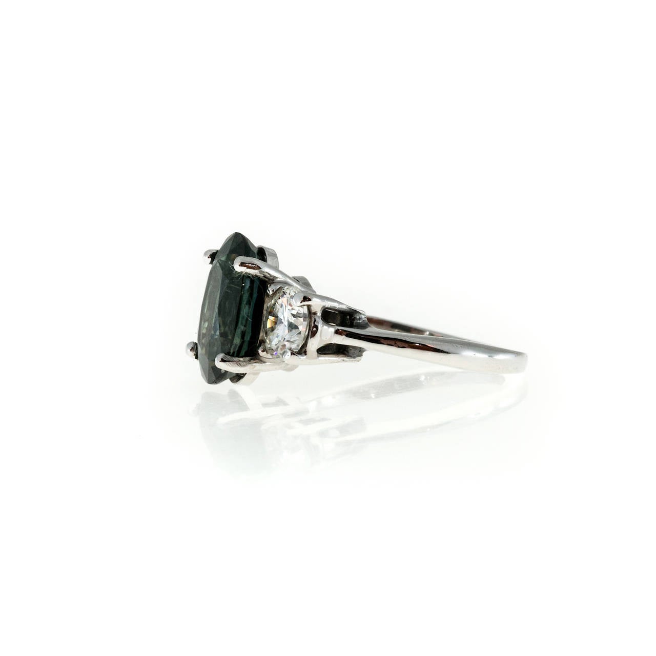Women's Peter Suchy Natural Green Blue Sapphire and Diamond Three Stone Platinum Ring