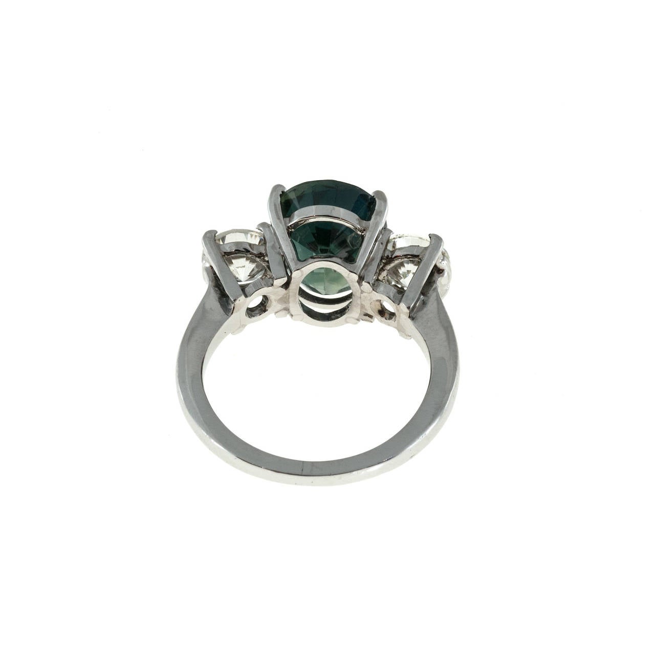 Peter Suchy Natural Green Blue Sapphire and Diamond Three Stone Platinum Ring 1