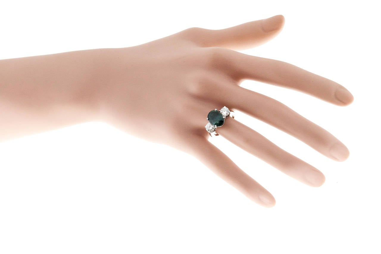 Peter Suchy Natural Green Blue Sapphire and Diamond Three Stone Platinum Ring 3