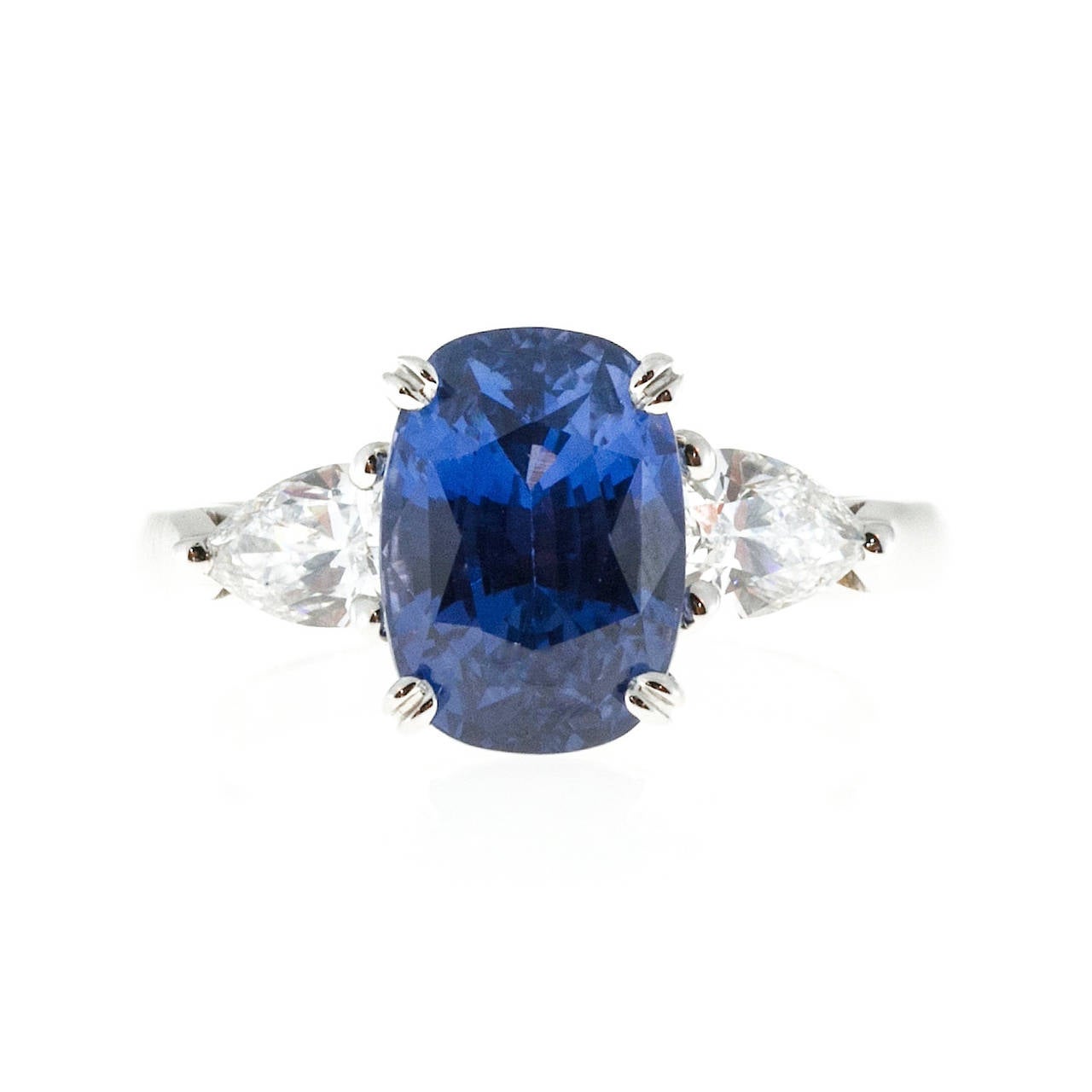 Vintage Natural Blue Violet Color Change 4.73ct Sapphire Diamond Ring Original elongated antique cushion cut natural no heat super rare certified color change Sapphire. Very bright mixed brilliant and step cut. Actually shows different colors in
