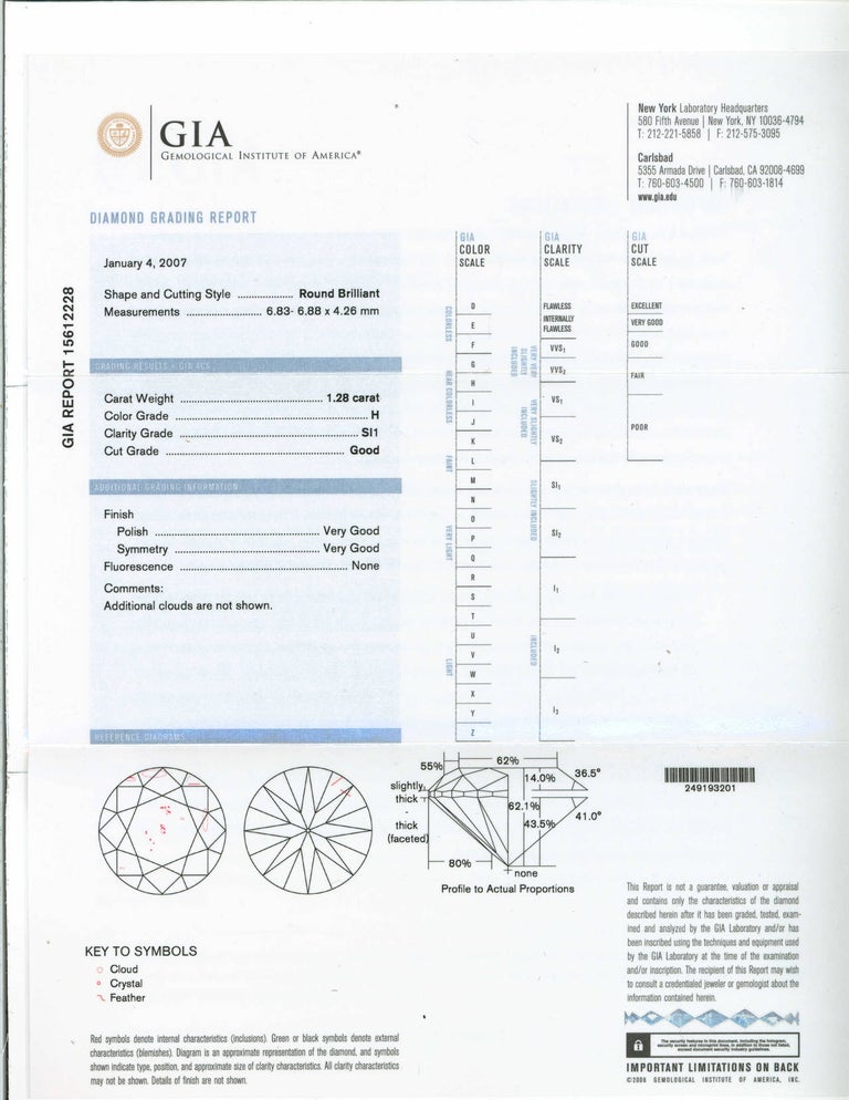 GIA Certified 1.28 Carat Diamond Platinum Three Stone Engagement Ring ...