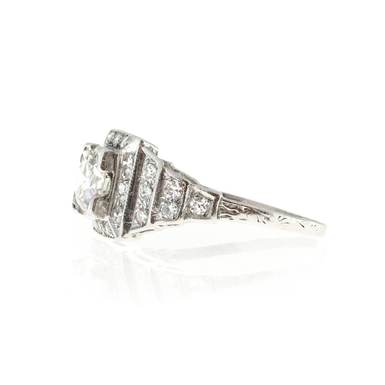 Art Deco 1.11 Carat Round Diamond Platinum Engagement Ring ...