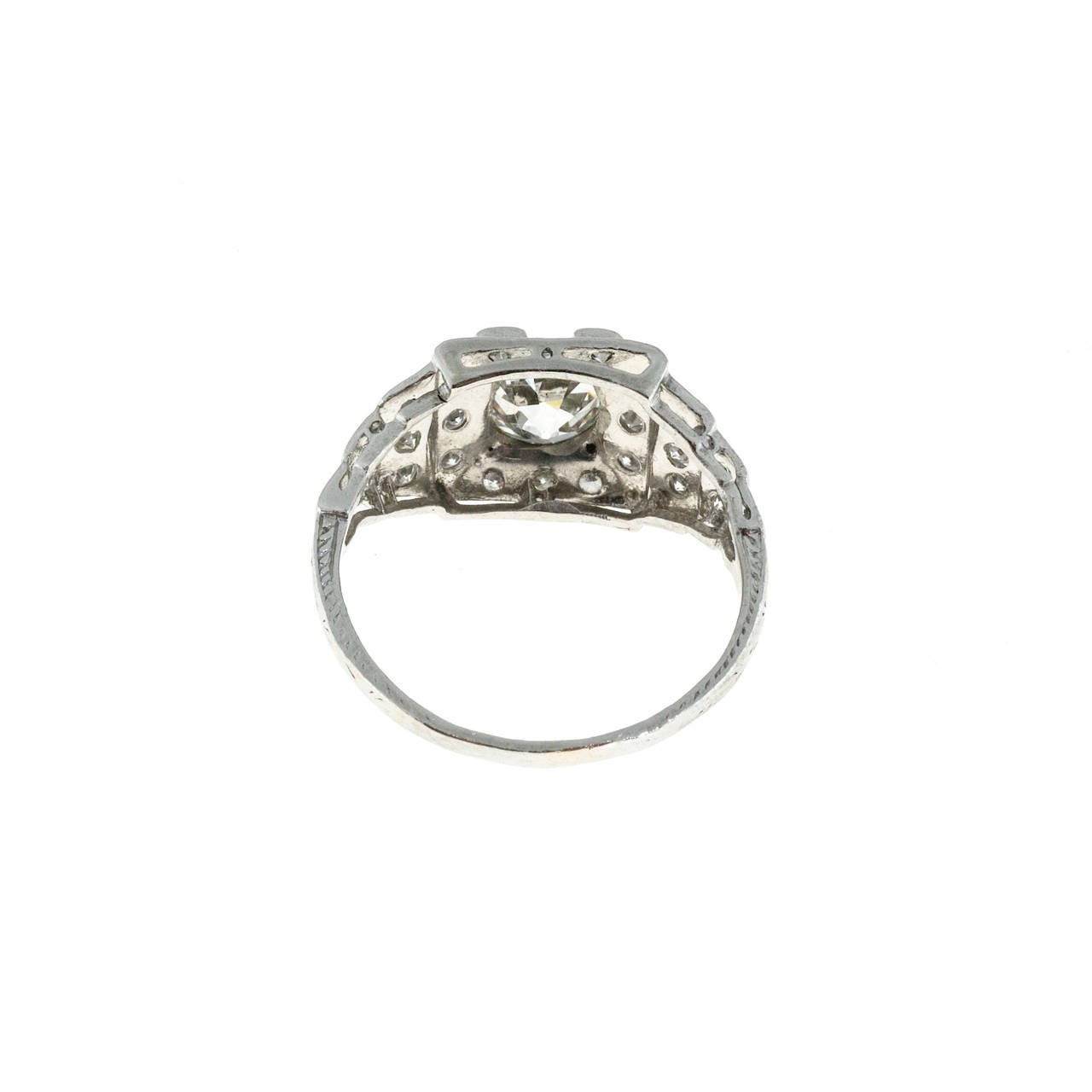Art Deco 1.11 Carat Round Diamond Platinum Engagement Ring For Sale at ...