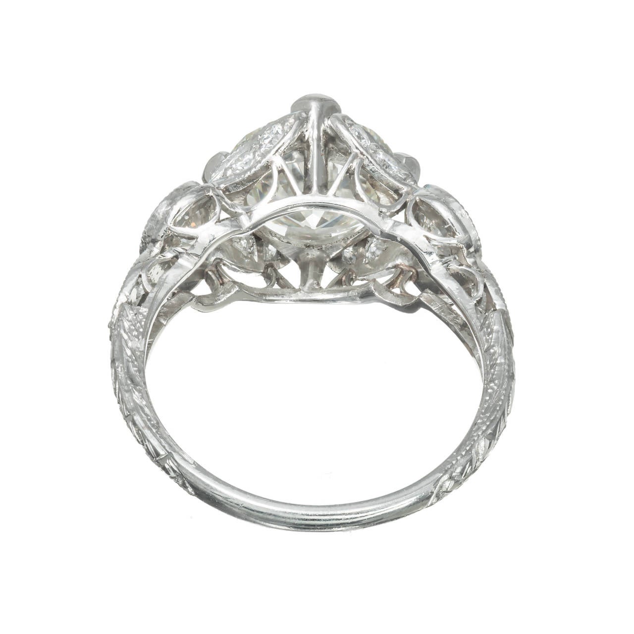 Women's GIA Certified 2.59 Carat Diamond Open Work Platinum Art Deco Engagement Ring