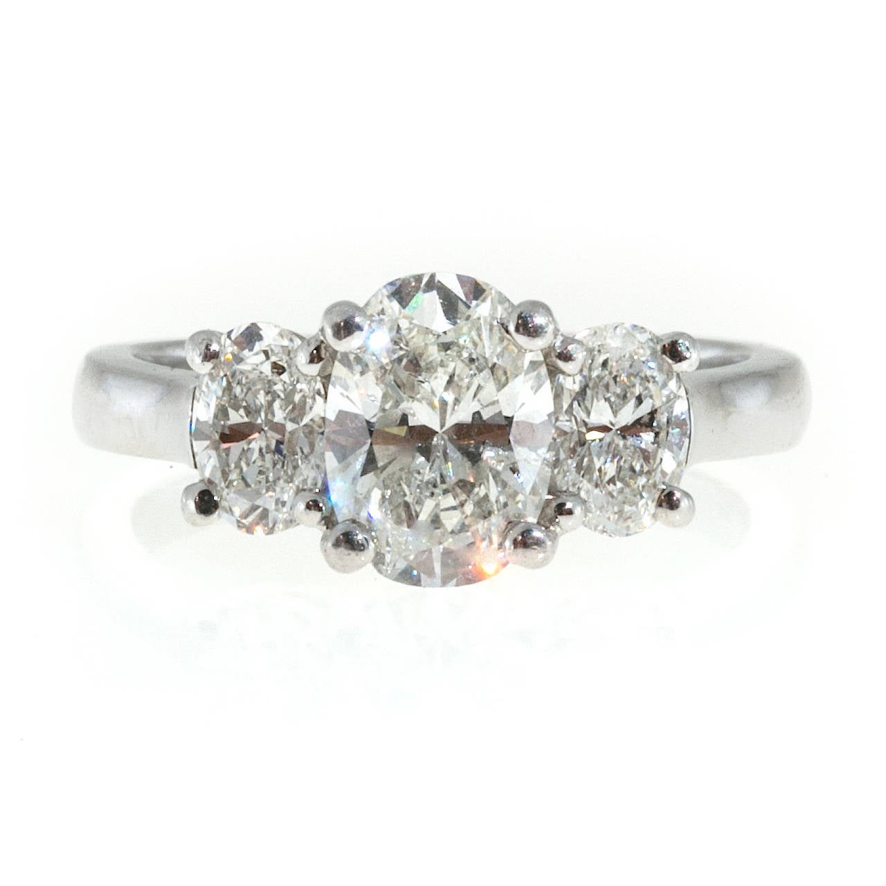 Peter Suchy Oval Diamond Platinum Three Stone Engagement Ring In Good Condition In Stamford, CT