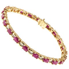Oval Ruby Diamond Gold Hinged Link Bracelet