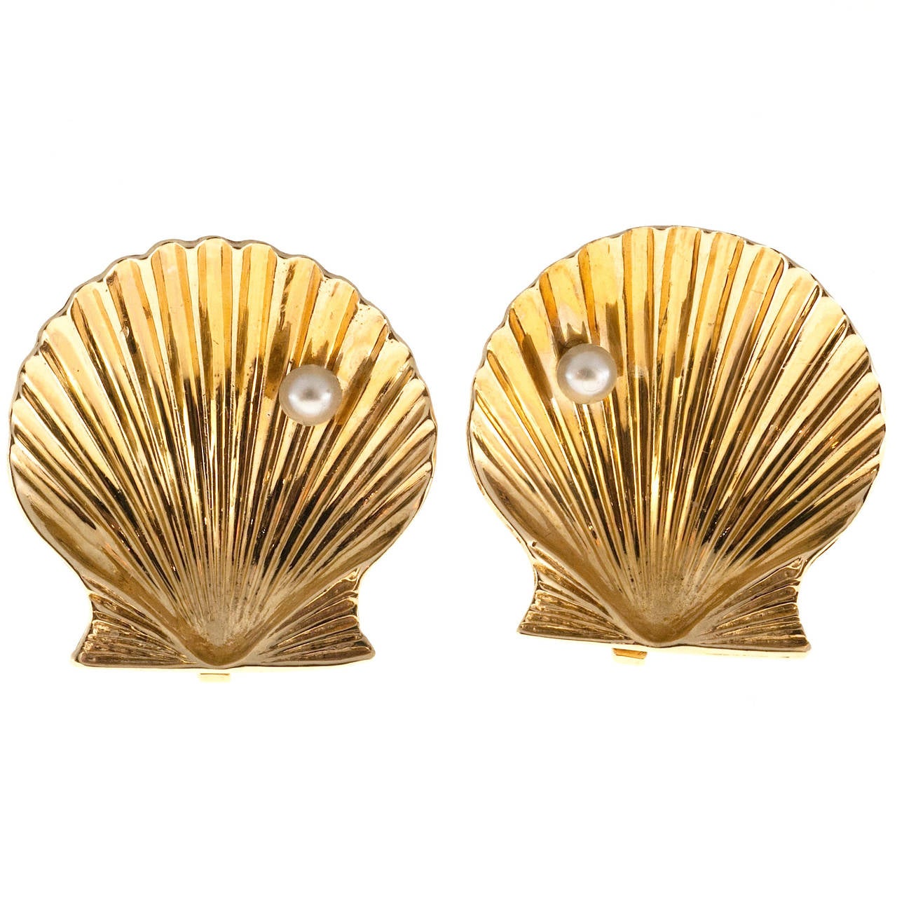 Tiffany & Co. Pearl Gold Shell Clip Earrings