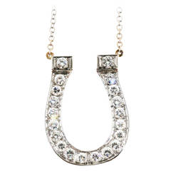 Vintage Diamond Gold Horse Shoe Pendant Necklace