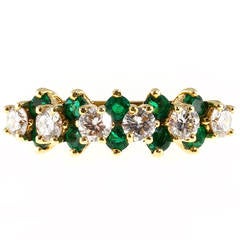 Retro Colombian Emerald Diamond Gold Bridal Ring