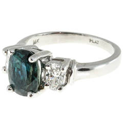 Natural Green Blue Sapphire Diamond Platinum Engagement Ring