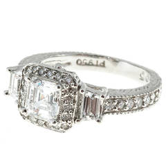 Peter Suchy Diamond Pave Platinum Trapezoid Round Engagement Ring 7