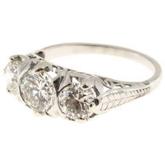 Vintage Art Deco Three Stone Diamond Platinum Filigree Ring