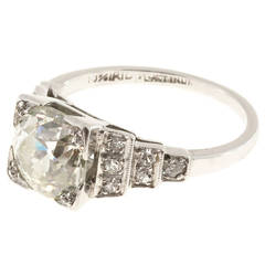 Art Deco European Cut Diamond Platinum Engagement Ring 7