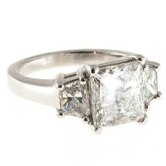 3.01 Carat GIA Cert Diamond Platinum Three Stone Ring 6