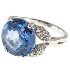 Art Deco Ceylon Sapphire Pave Diamond Platinum Ring 7