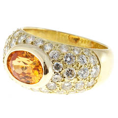 Spessartite Garnet Pave Diamond Gold Dome Ring 6