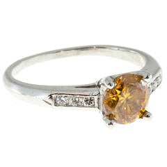 1.06 Carat GIA Cert Yellow Orange Diamond Platinum Engagement Ring