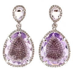 Amethyst Micro Pave Diamond Gold Dangle Earrings 5