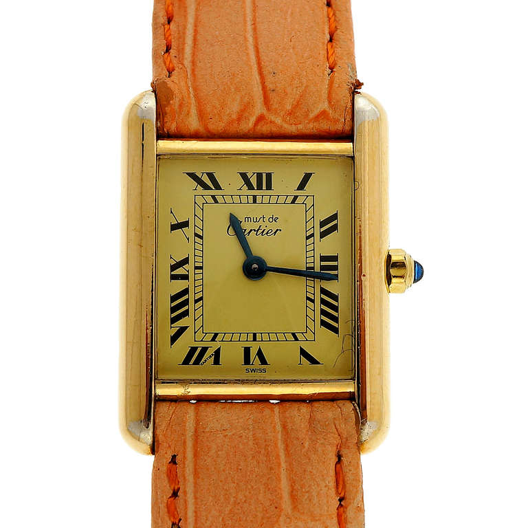 Cartier Lady's Silver-Gilt Must de Cartier Tank Wristwatch In Good Condition In Stamford, CT