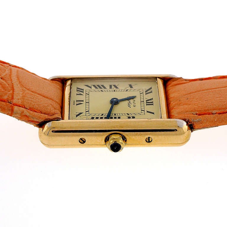 Cartier Lady's Silver-Gilt Must de Cartier Tank Wristwatch 1
