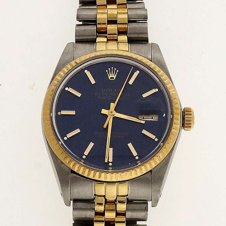 Rolex stainless steel and 14k yellow gold Datejust wristwatch, Ref. 16013, circa 1980s, totally reconditioned, with Oyster bracelet.

Stainless steel and 14k yellow gold
Width without crown: 36mm
Width with crown: 38.5mm  
Band width at case: