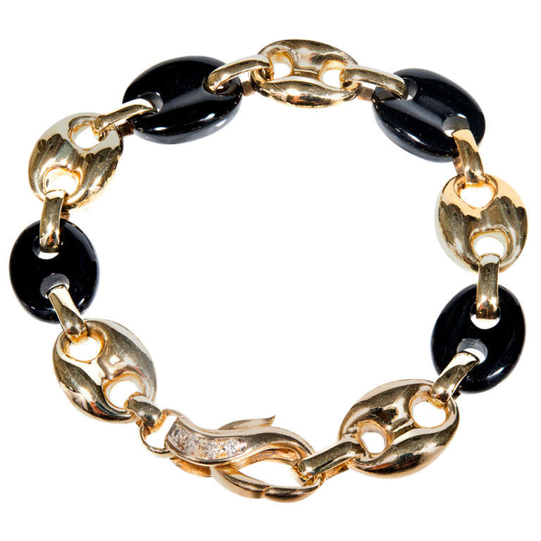 Balestre Black Onyx Yellow Gold Link Bracelet