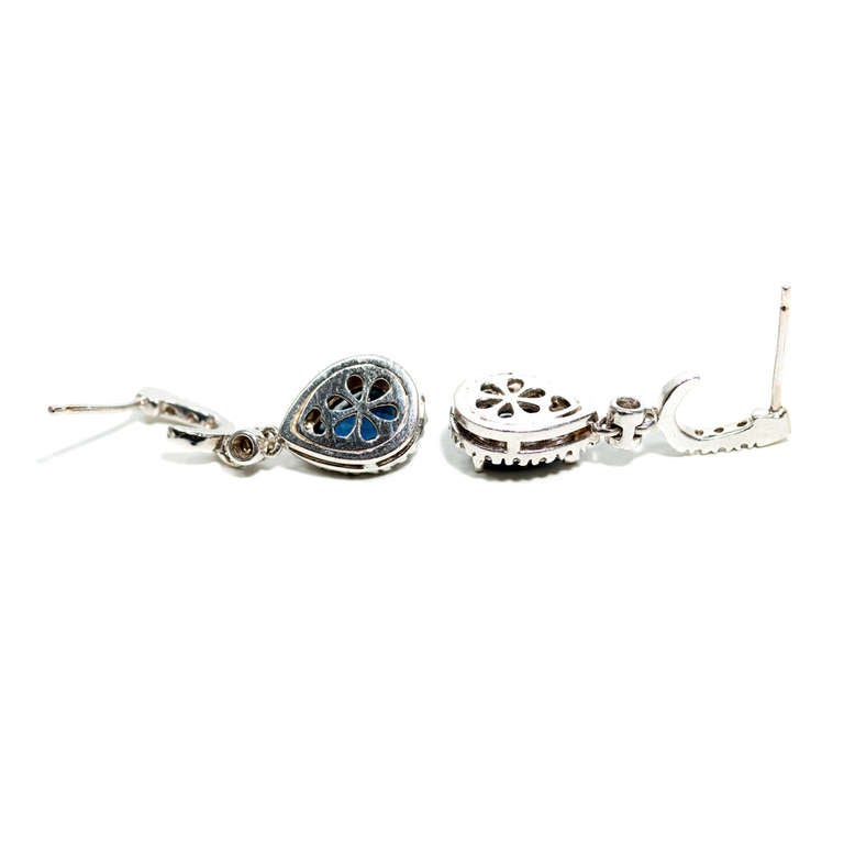 Women's Cornflower Blue Sapphire Diamond Halo Gold Dangle Earrings