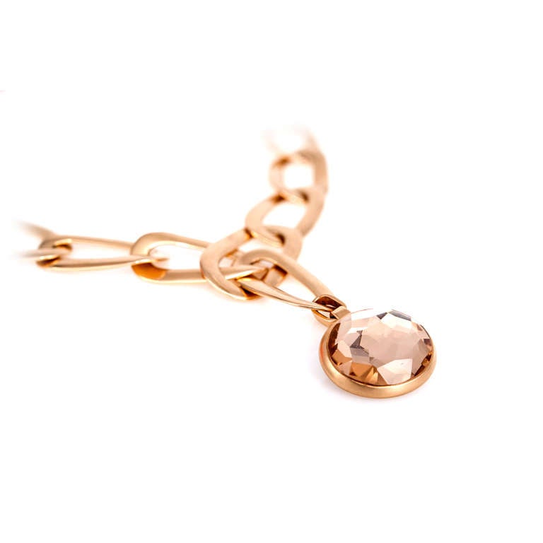 Original Pomellato 18k pink gold oval link necklace with soft textured finish. The stone at the end hooks into the end link to form the clasp. Excellent condition, no repairs or defects. Looks great on the neck.

78 grams
Tested: 18k
Stamped: