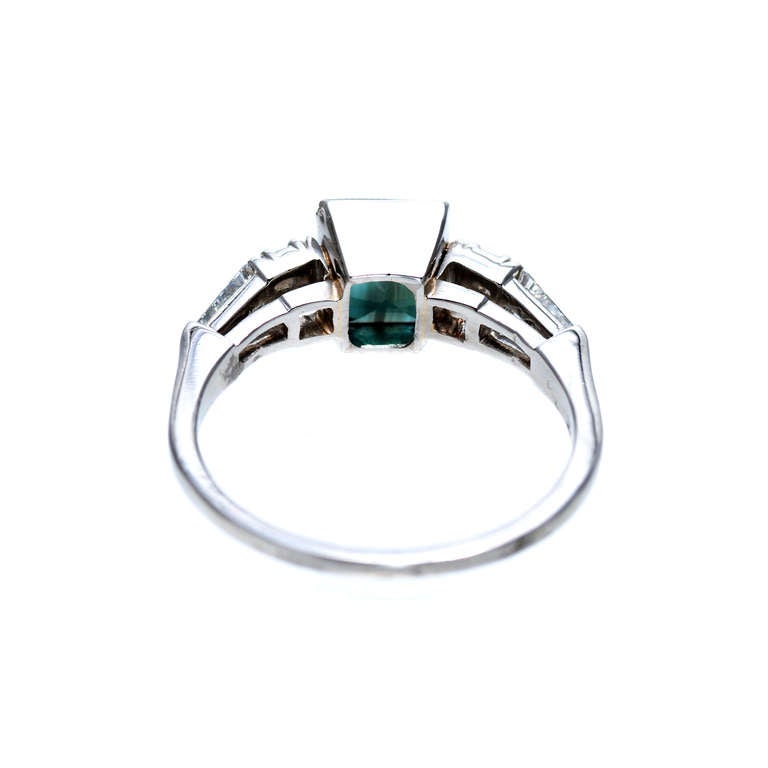 Art Deco Alexandrite ring circa 1920-1930. Simple design handmade Platinum ring. Center stone removed and sent to the GIA for certification and reset. Excellent condition, no repairs or defects. Looks great on the hand. Rare unusual square color