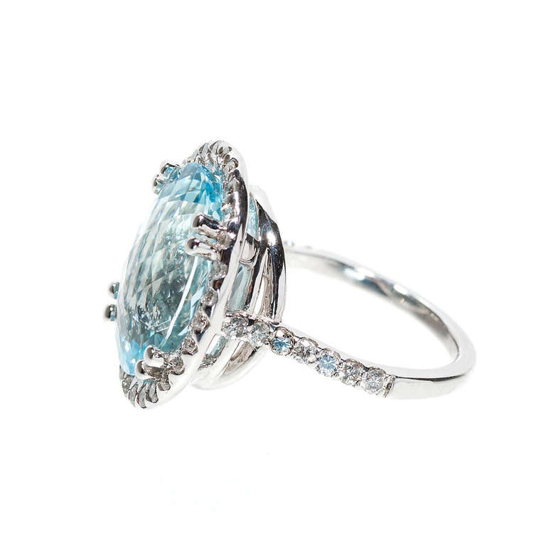 Natural Oval Aquamarine Diamond Gold Halo Ring at 1stDibs | oval ...