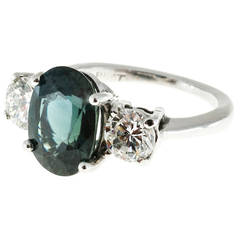 Peter Suchy Natural Green Blue Sapphire and Diamond Three Stone Platinum Ring