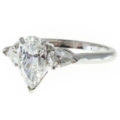 Pear Shaped 1.63 Carat Diamond Platinum Three Stone Ring 11