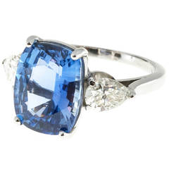 Peter Suchy Natural Blue Sapphire and Pear Diamond Platinum Ring