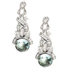 Natural Aqua and Diamond Dangle Earrings