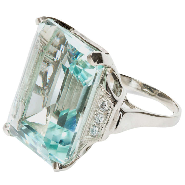 Natural Aqua And Diamond Ring